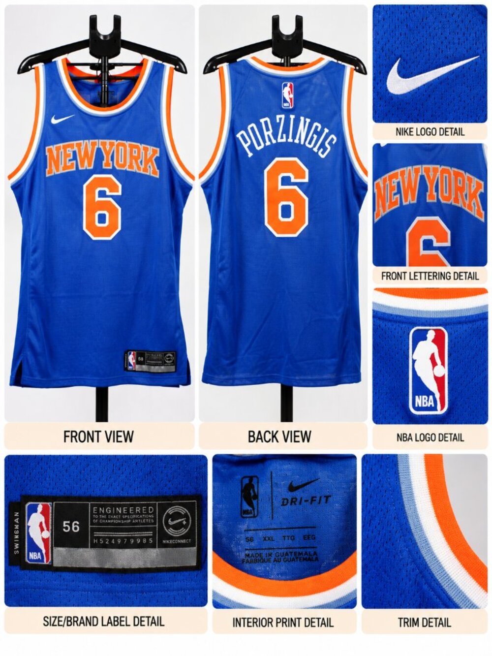 Nike NBA New York Knicks Kristaps Porzingis #6 Swingman Jersey - Size 56 (2XL)